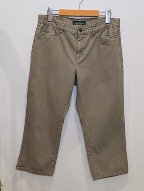 RALPH LAUREN | Women's Greenish/Tan Straight Leg Cotton Mid-Rise Capri Pants